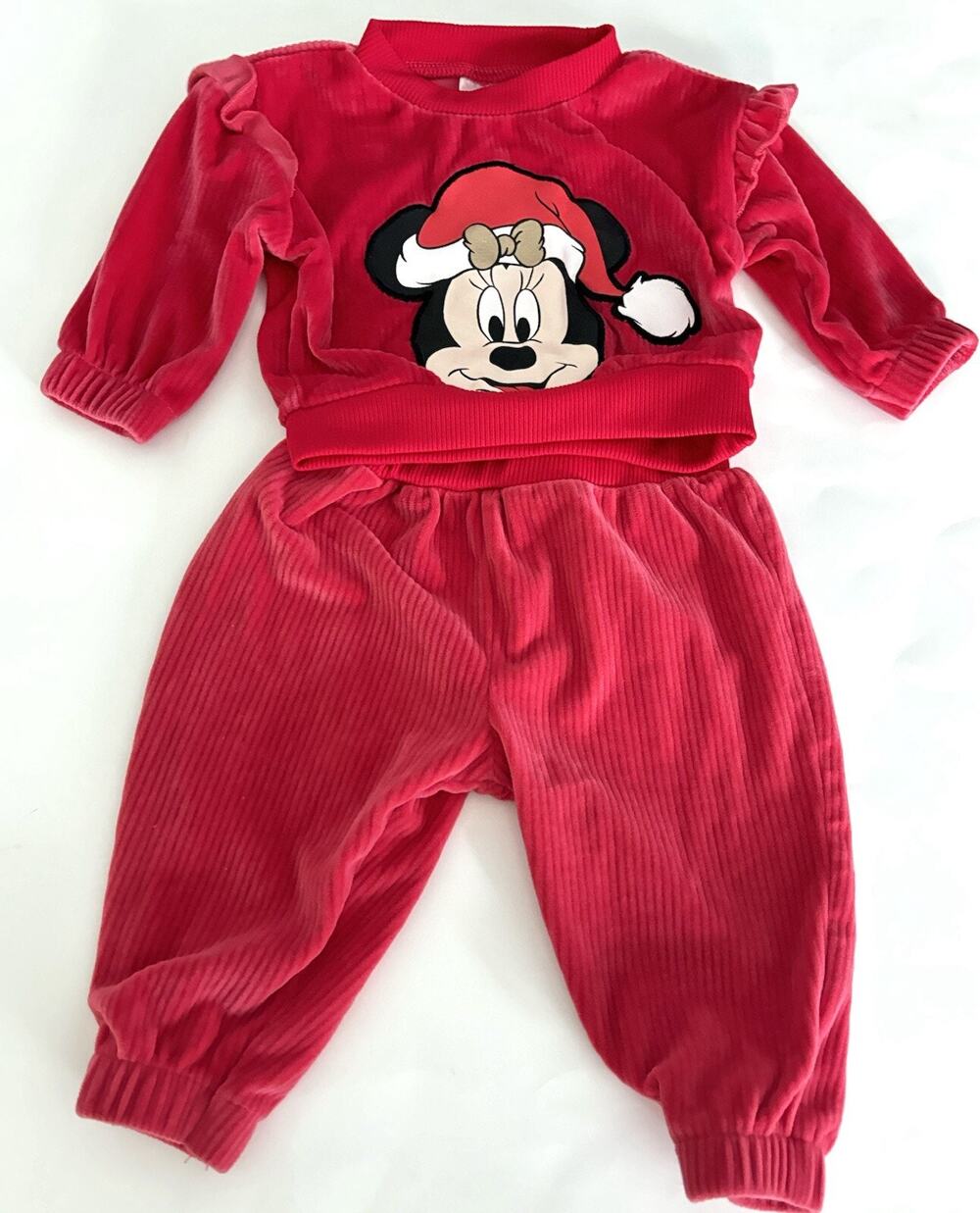 DISNEY Minnie Mouse Christmas Baby girl red Top & Jogger Set outfit 0-3 mo